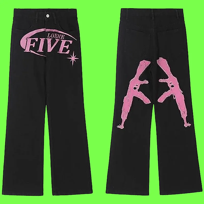 Y2K Men Korean Fashion Streetwear Hip Hop Low Rise Baggy Jeans Trousers Cross Mens Denim Pants Women Oversized Boyfriend Clothes