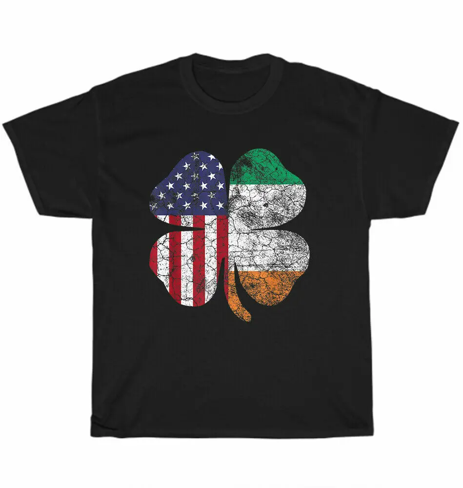 

Irish American Flag Shamrock Clover St Patricks Day O-Neck Cotton T Shirt Men Casual Short Sleeve Tees Tops Streetwear