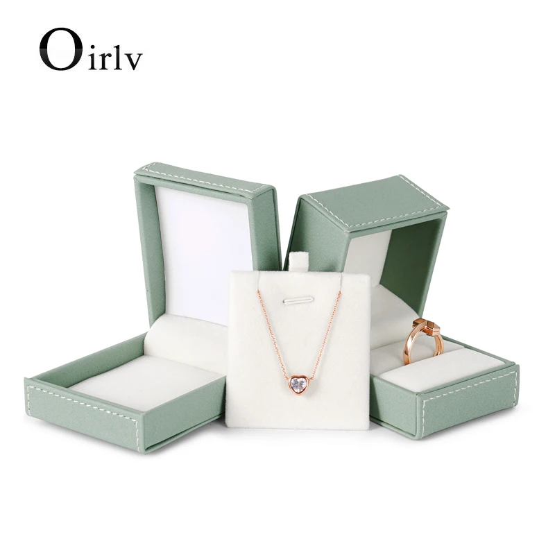 Oirlv Jewelry Box Black Green With Line PU Leather Jewelry Box Wholesale Wedding Gift Earrings Jewelry Box Ring Boxes For Gifts