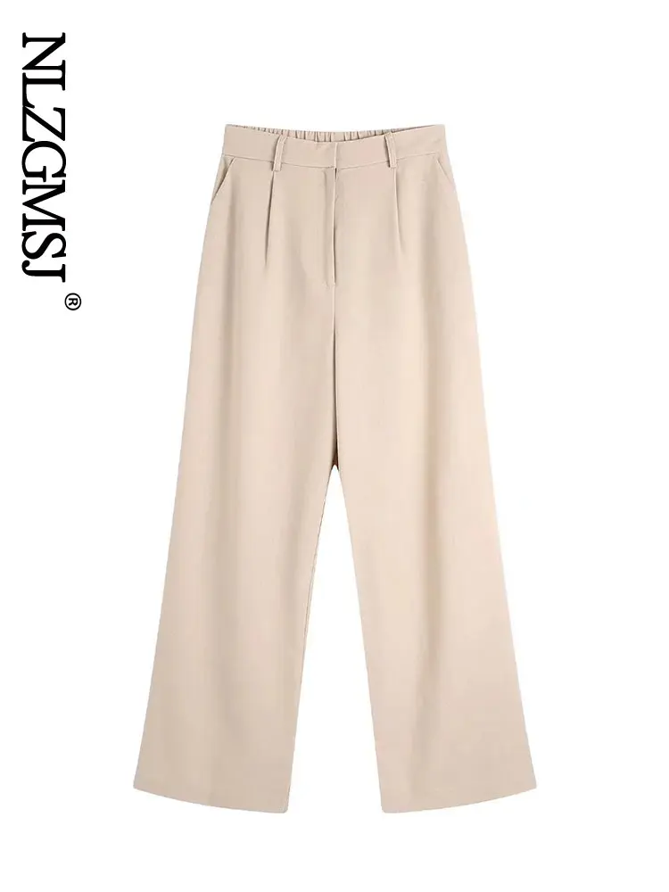 

Женские летние брюки Nlzgmsj Za 2022 с высокой талией, Женские однотонные брюки, универсальные свободные брюки с широкими штанинами для женщин