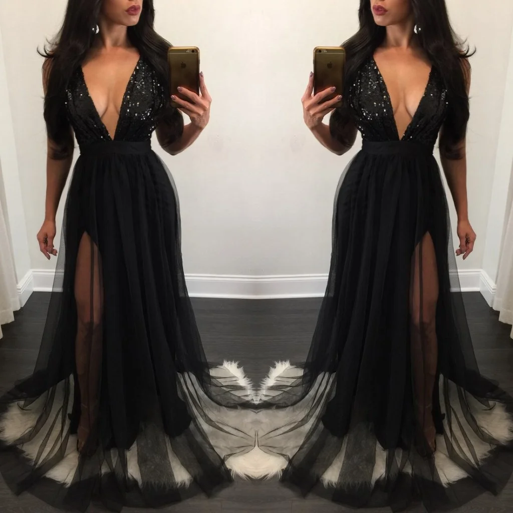 2022 Women's Deep V Neck Sleeveless Elegant Formal Prom Long Maxi Cocktail Party Ball Gown Bandage Blackless Dress Red Black XL