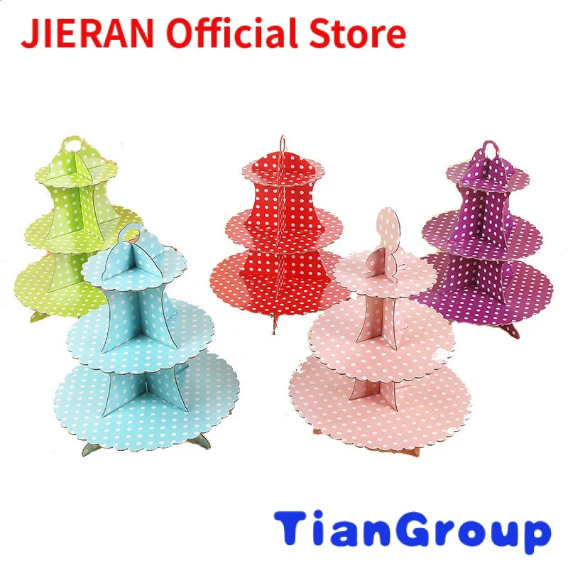 

Wholesale Cardboard Christmas 2 3 Tier Paper Cake Stand Lace Polka Dot Cupcake Holder Party Decoration Cake Paper Stand