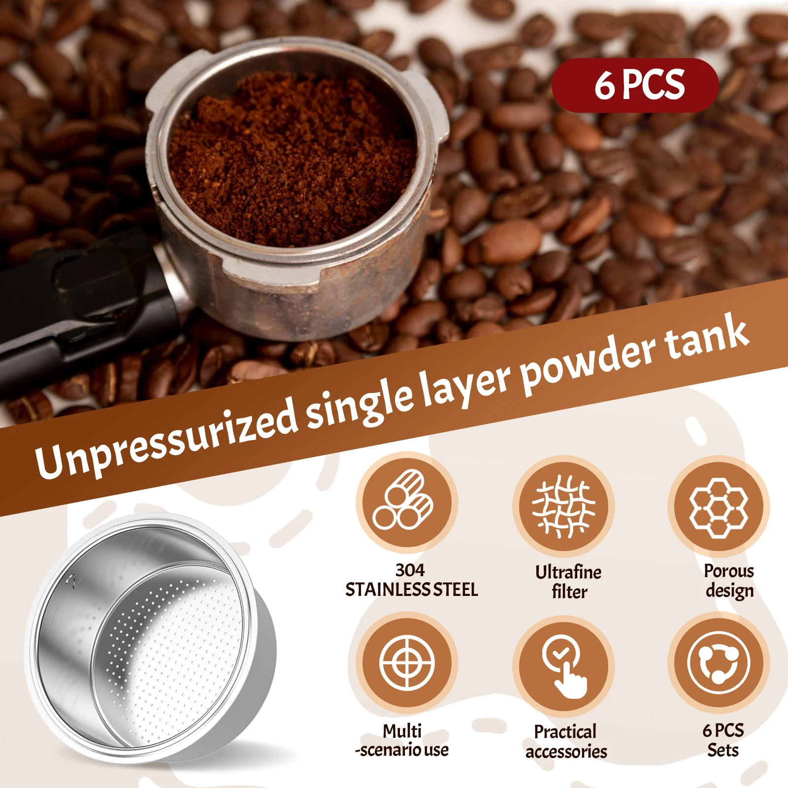 6 шт. фильтр для кофе из нержавеющей стали однослойная корзина фильтра под