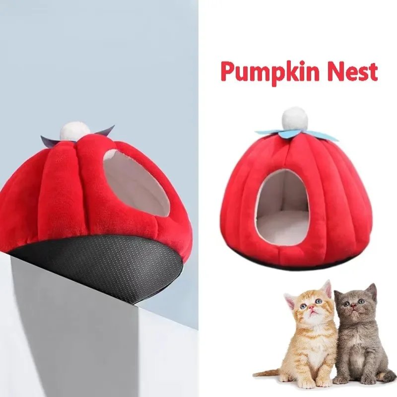 

Winter Cat House Christmas Pumpkin Dog Kennel Cat Villa Small Dog Beds Indoor Cat Tent Puppy House Dog Cushion Pet Accessories