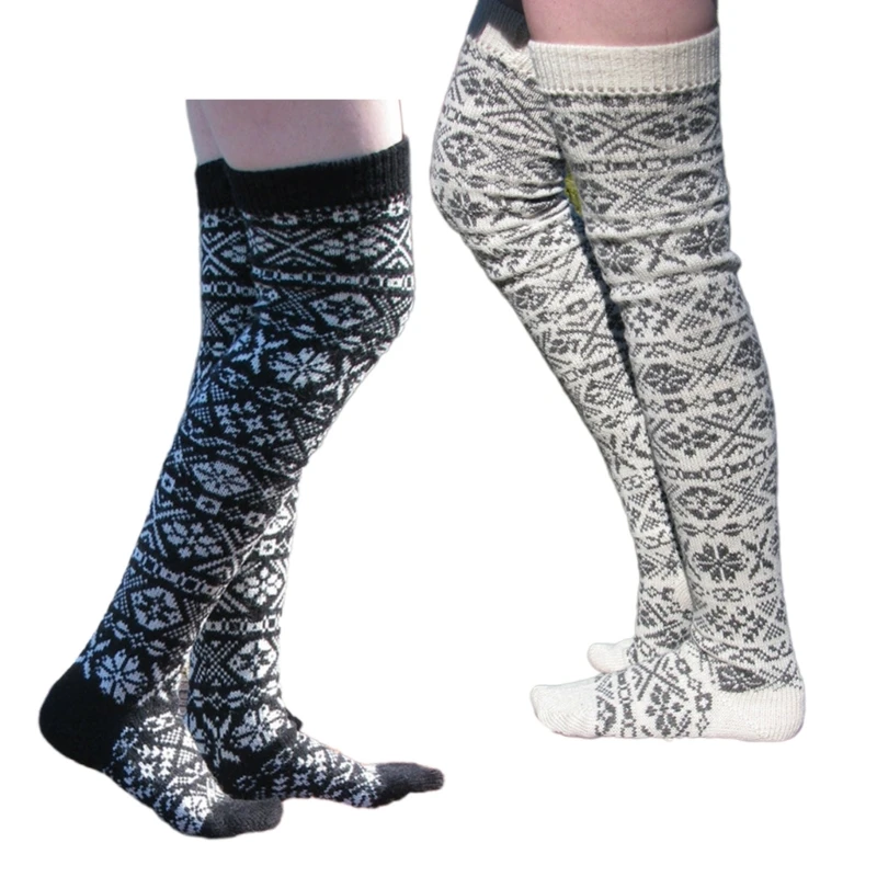 

Women Winter Warm Over The Knee Stockings Christmas Geometric Knit Long Socks