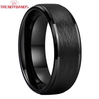 6mm 8mm black tungsten carbide engagement ring for women men wedding band stepped beveled edges comfort fit