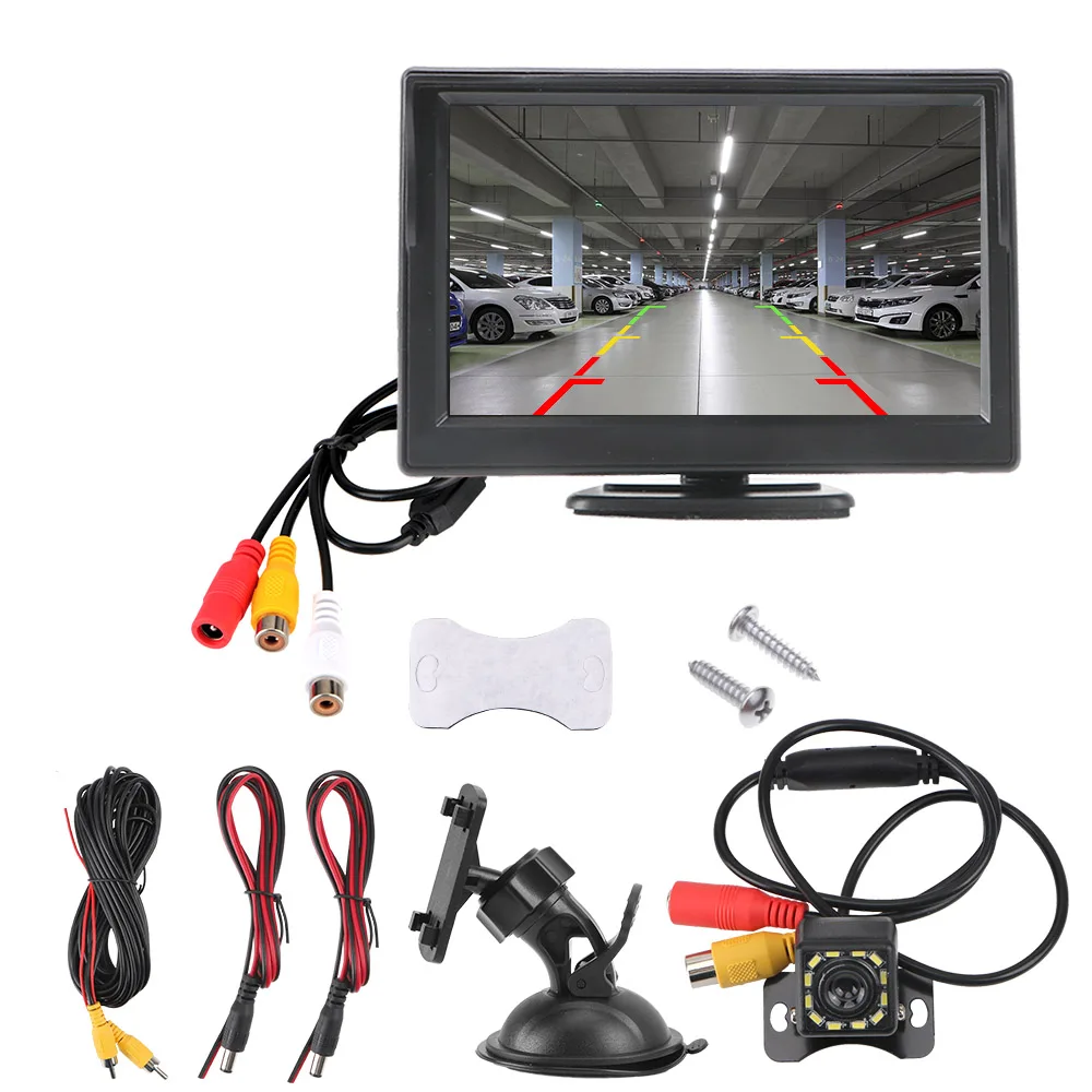 

Waterproof Infrared 5 Inch Rear View Monitor Rubber Cup + Bracket Car Parking Assistance Car Reversing Rear View Backup Camera