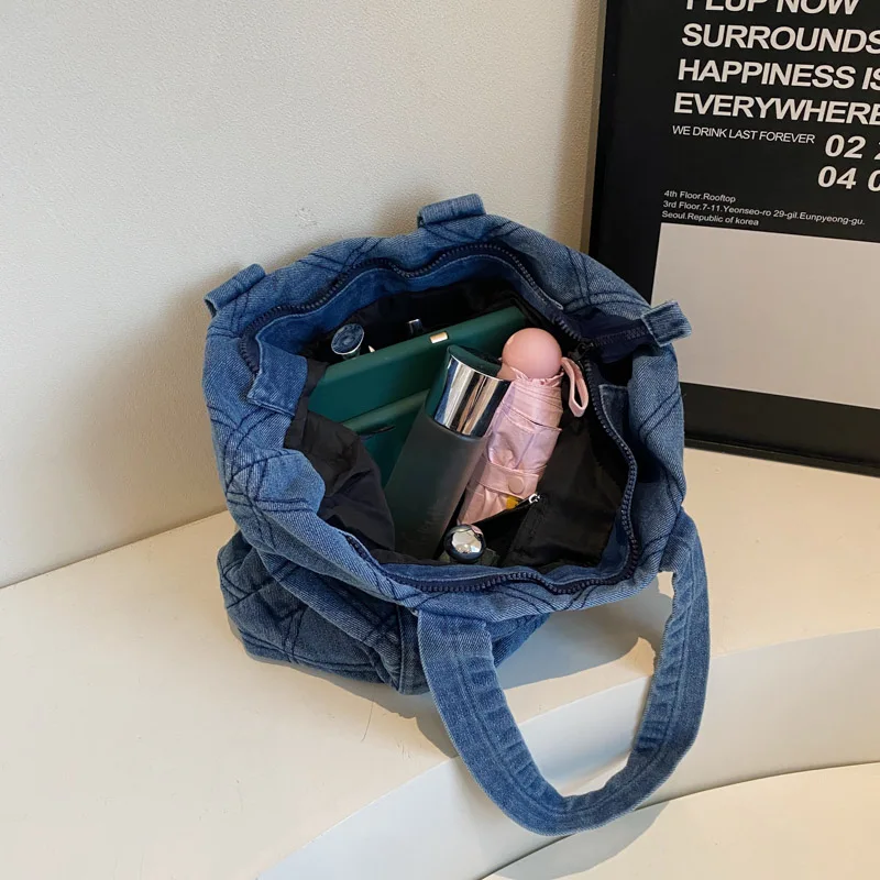 Японская джинсовая хлопковая сумка-тоут с сетчатым дизайном для осени и зимы