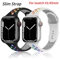 slim strap for apple watch band 45mm 41mm 44mm 38mm breathable silicone belt correa bracelet iwatch serie 6 5 4 3 se 7 40mm 42mm