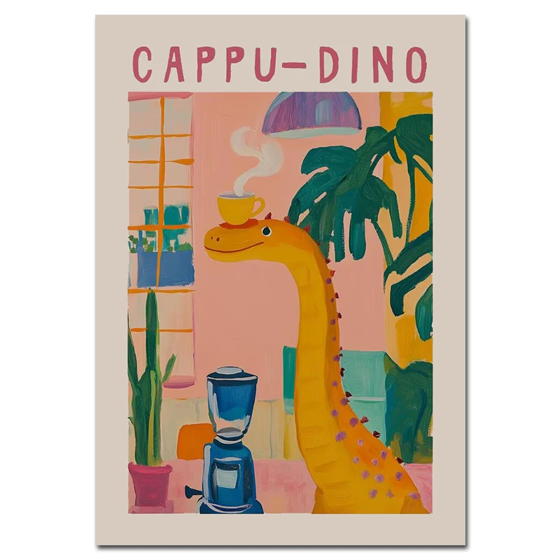 

Печать на холсте Динозавр Кофе