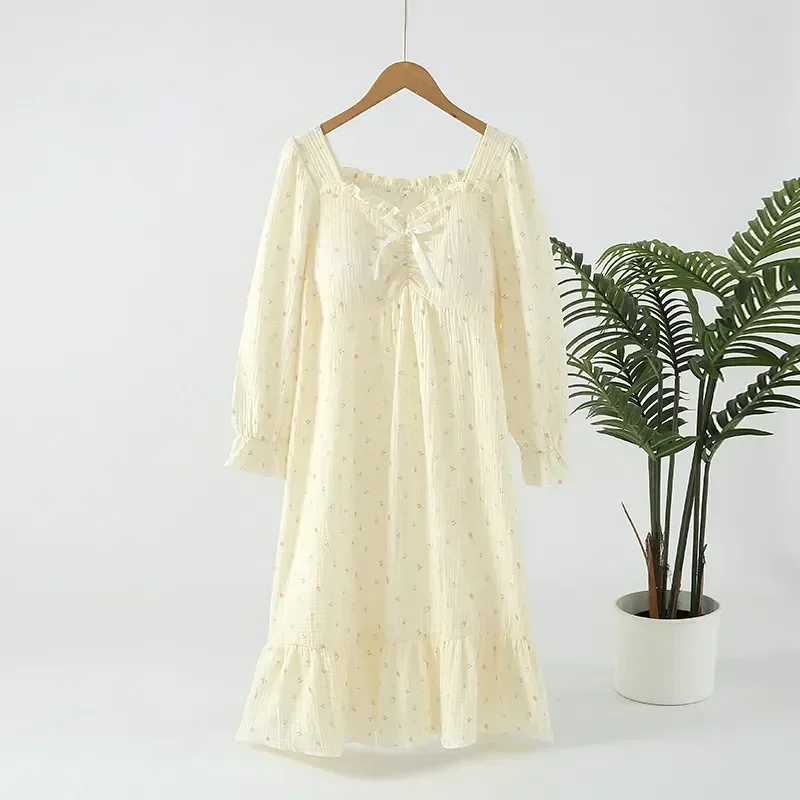 

Pajama Cotton Long Loose Chest Nightdress Summer Nightgowns Home Fresh Sleeve Pad Dress Women's Sweet Sleep Gauze