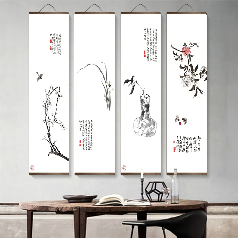 Настенная картина в китайском стиле с изображением зеленых растений и рыбок |