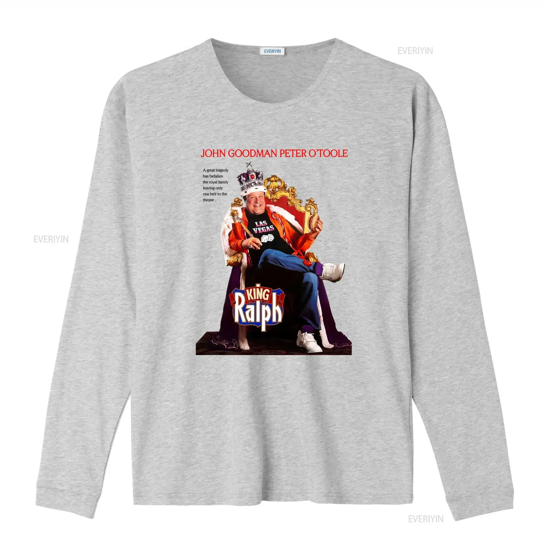 Фото Футболка для фанатов комедийных фильмов с Ральфом Джоном Гудманом и Питером О'Тулом, дизайн в стиле Лас-Вегаса, королевская тематика, удобный крой, винтажная, с эффектом потертости №4