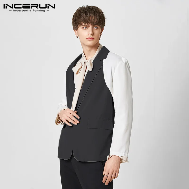 

INCERUN Tops 2023 Handsome New Mens Well Fitting Elegant Splicing Design Blazer Casual Streetwear Male Hot Sale Suit Coats S-5XL