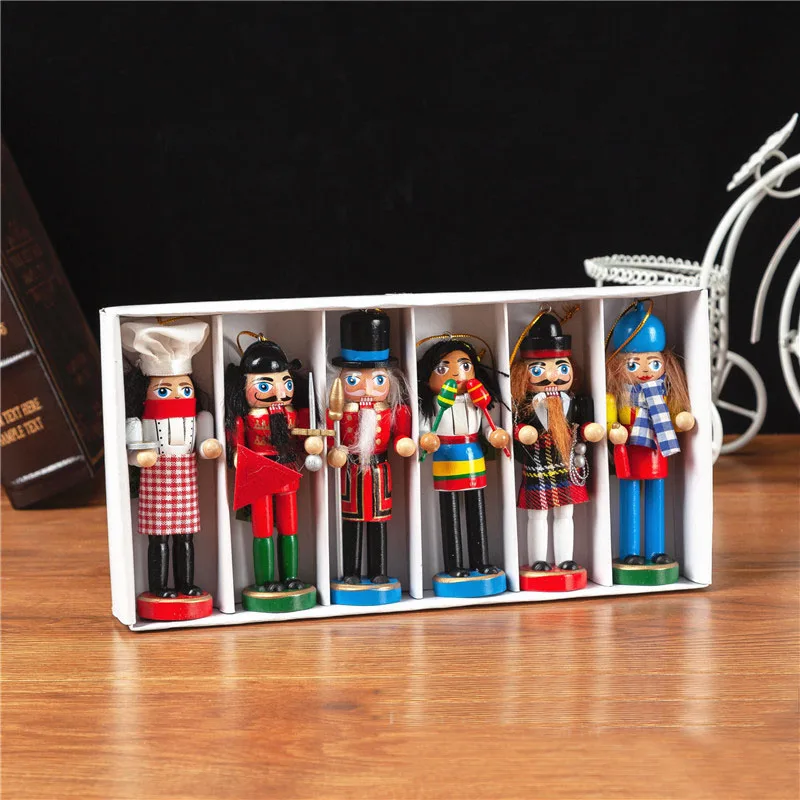 

Free Shipping 6 Pcs/Lot Puppets Doll Toy 12cm Nutcracker Children Wood Christmas Puppets Gift Ht004