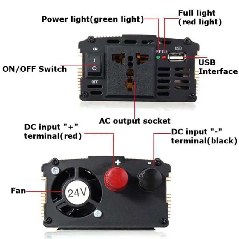 Автомобильный инвертор напряжения 2000 Вт 12 В постоянного тока в 220 переменного