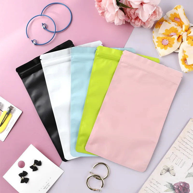 100pcs Matte Black Pink White Gift Zip Lock Plastic Bag Aluminum Mylar Foil Ziplock Packaging Bags Resealable Flat Pouches