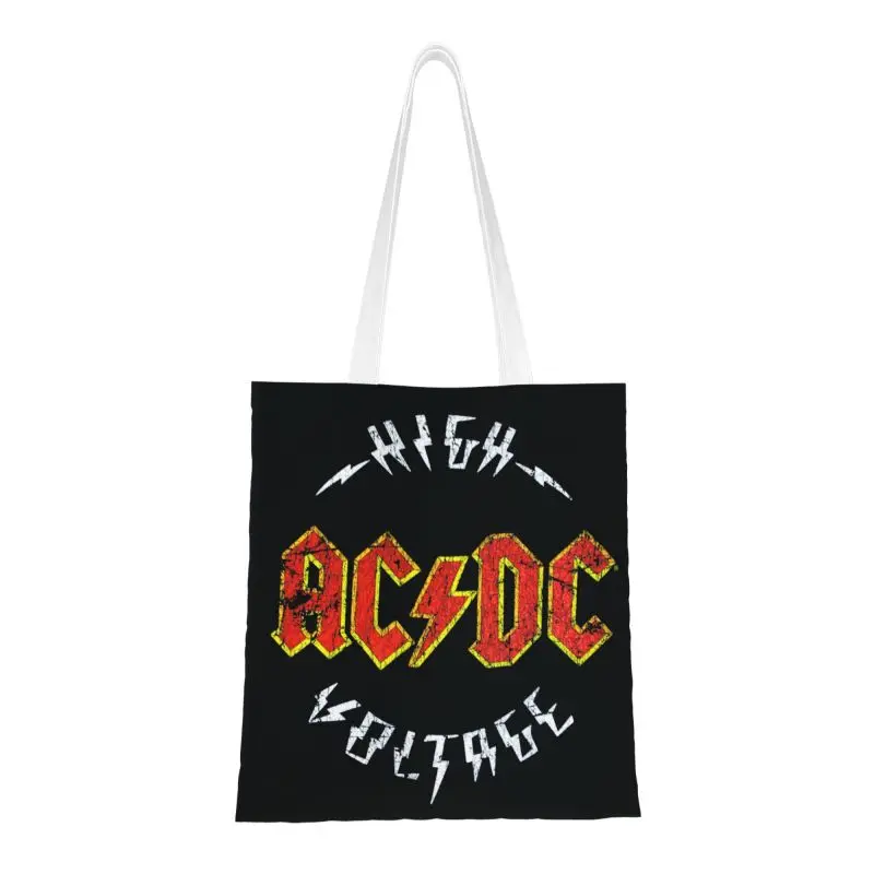 

Recycling AC DC Heavy Metal Music Shopping Bag Canvas Shoulder Tote Bag Washable Australian Rock Band Groceries Shopper Bags