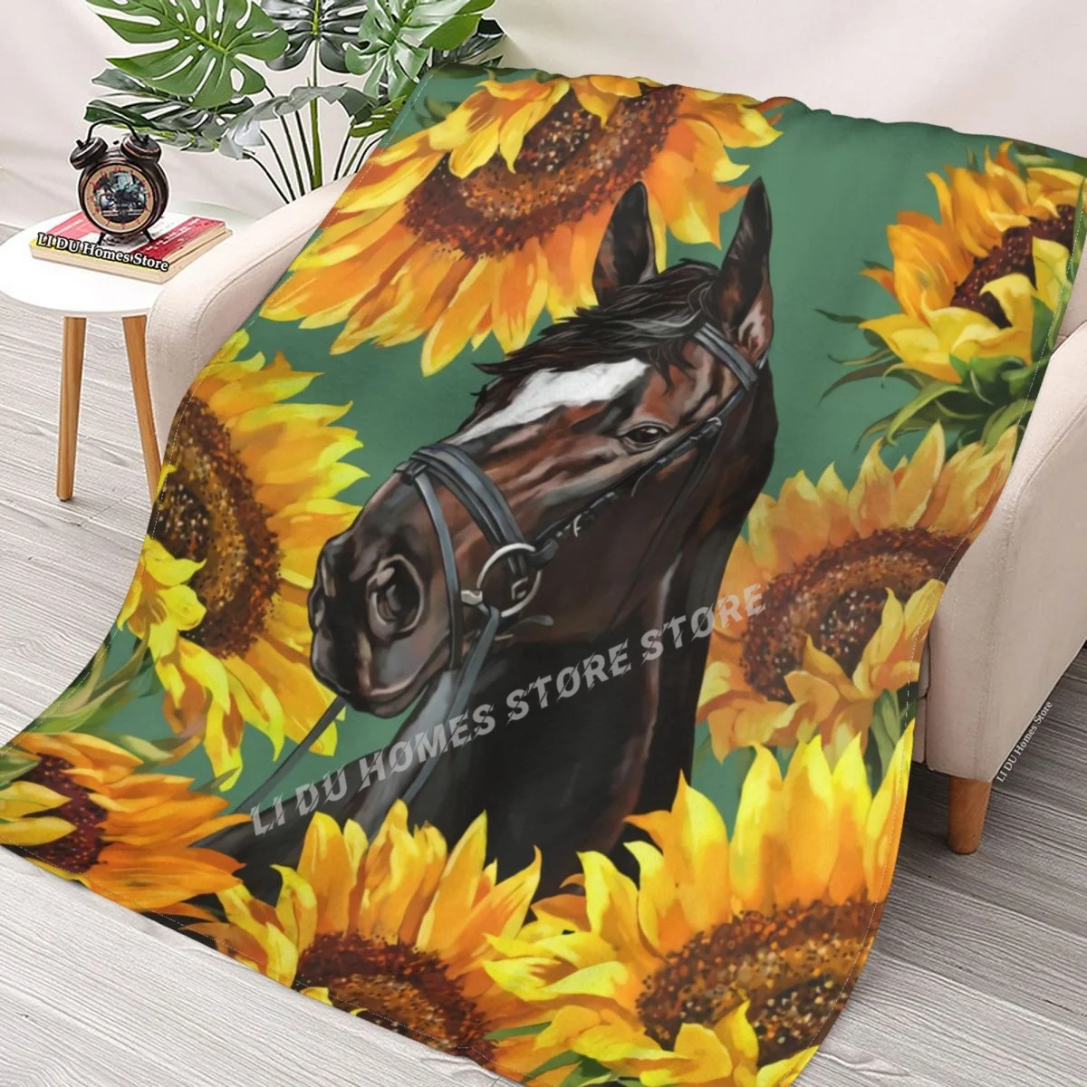 

Sunflower And Horse Throw Blanket flannel Collage Blanket Bedding soft Cover Bedspreads Blankets