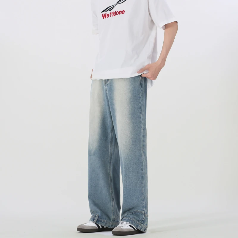 Джинсы с откидной крышкой для мужчин и женщин прямые свободные брюки в