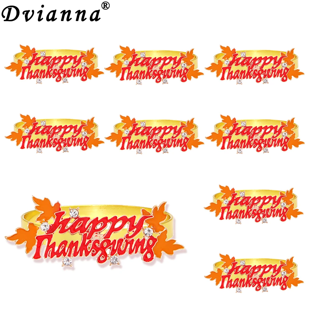 

8PCS Fall Napkin Rings Metal Letter Happy Thanksgiving Napkin Holders for Thanksgiving Holiday Kitchen Dinner Table Accessories