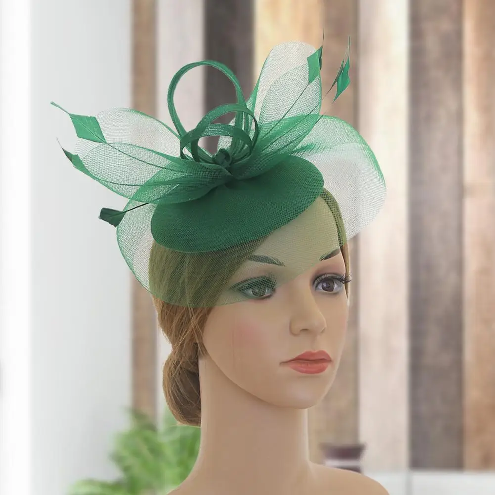 

Women Fascinators Cap All Match Vintage Net Yarn Cut-out Feathers Headwear Fascinators Hat for Prom