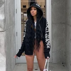 Женская толстовка с капюшоном, Черная Толстовка с длинным рукавом и надписью, на молнии, в готическом стиле, в стиле панк, Y2k, на осень-зиму