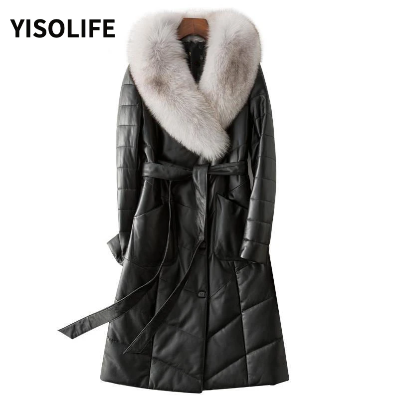 

Женские зимние парки YISOLIFE, пальто с воротником из искусственного меха, тонкий изящный пояс, без шапки, с лацканами, длинные пальто и куртки и...