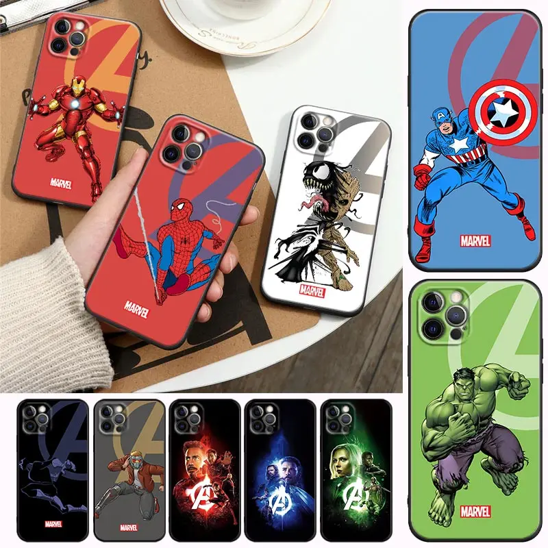 

Marvel Avengers Groot Spider Man Phone Case For Appel iPhone14 13 12 11 Pro Max 8 7 SE XR XS Plus Black Soft Cover Fundas Coques