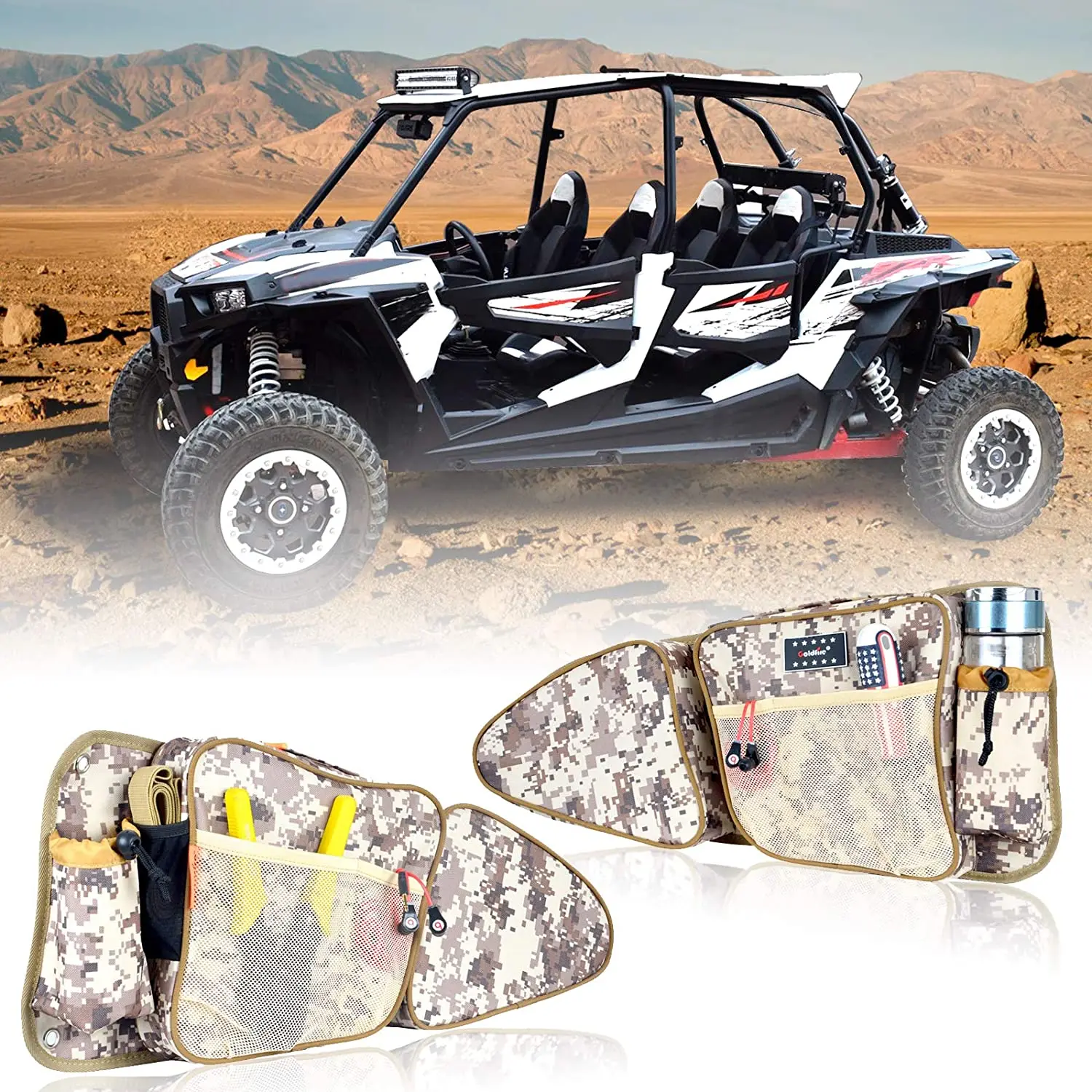 UTV Accessories RZR Front Door Driver and Passenger Side Storage Bags with Knee Pad For 2014-2019 Polaris RZR 1000 XP S900