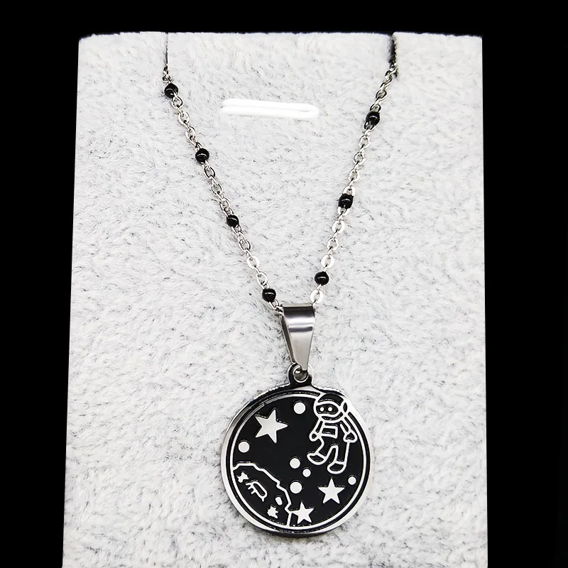 

Cosmic Space Stainless Steel Small Necklace Black Enamel Necklace Christmas Gift Jewelry joyas de acero inoxidable para mujerS08