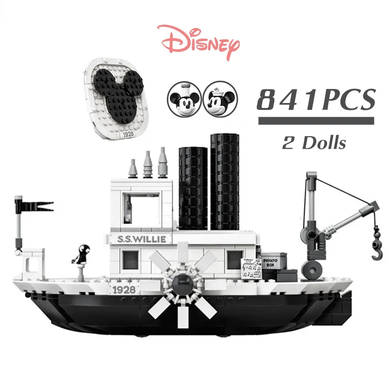 

Disney Steamboat Willie Mickey Mouse Classic Movie Fit 21317 Friends Building Block Bricks Toy Children Gift Kid Birthday