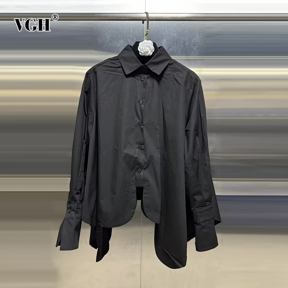 Свободные минималистичные однотонные рубашки VGH для женщин Лоскутная