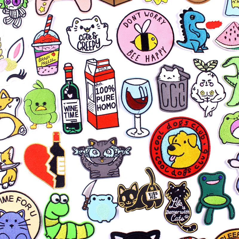 Нашивки с вышивкой в виде животного кота аппликация для детской одежды