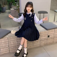 school dress for girls white long sleeved shirt tie navy pleated dress jacket uniform suit anime form student dress suit