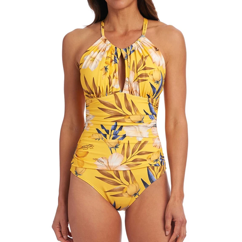 

Sexy Yellow Print One Piece Swimsuit 2022 New Women's Swimwear Backless Bathing Suit Summer Beachwear Swim Lady Monokini