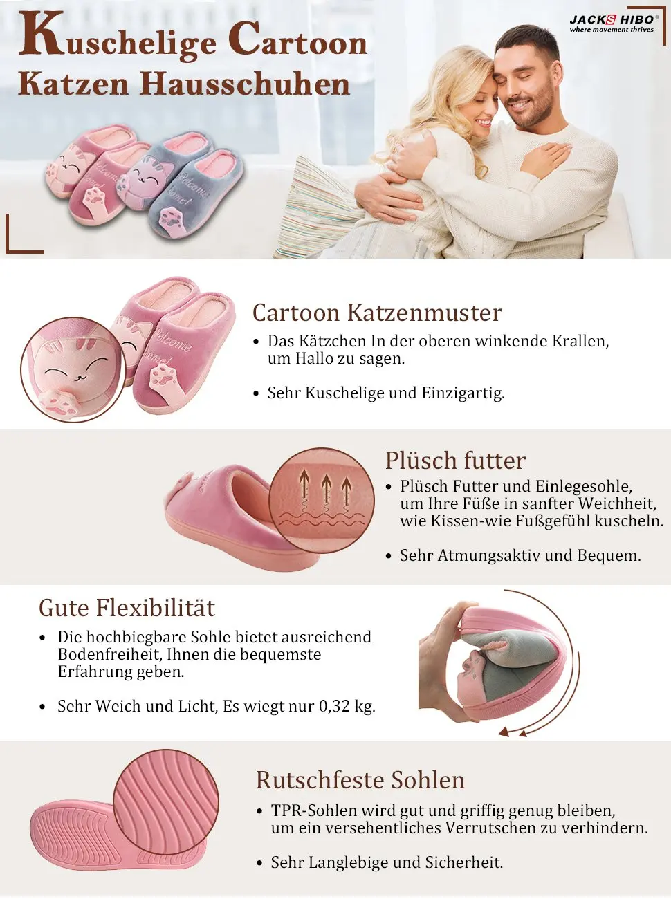Женские нескользящие домашние тапочки Jackshibo мягкие теплые с мультяшным котом для
