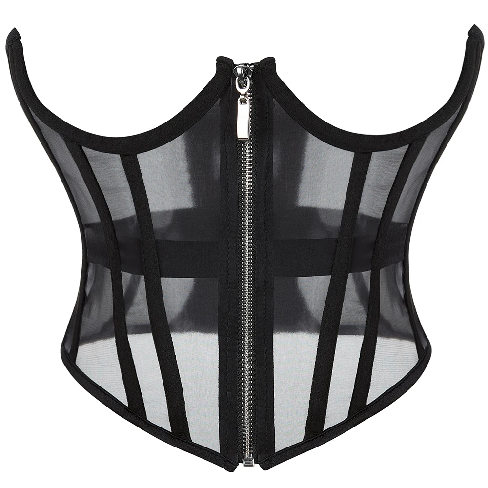 

Zipper Modeling Strap Black Mesh Corset Underbust Body Shapewear Women Sexy Gothic Corsets and Bustiers Top Slimming Corset Belt
