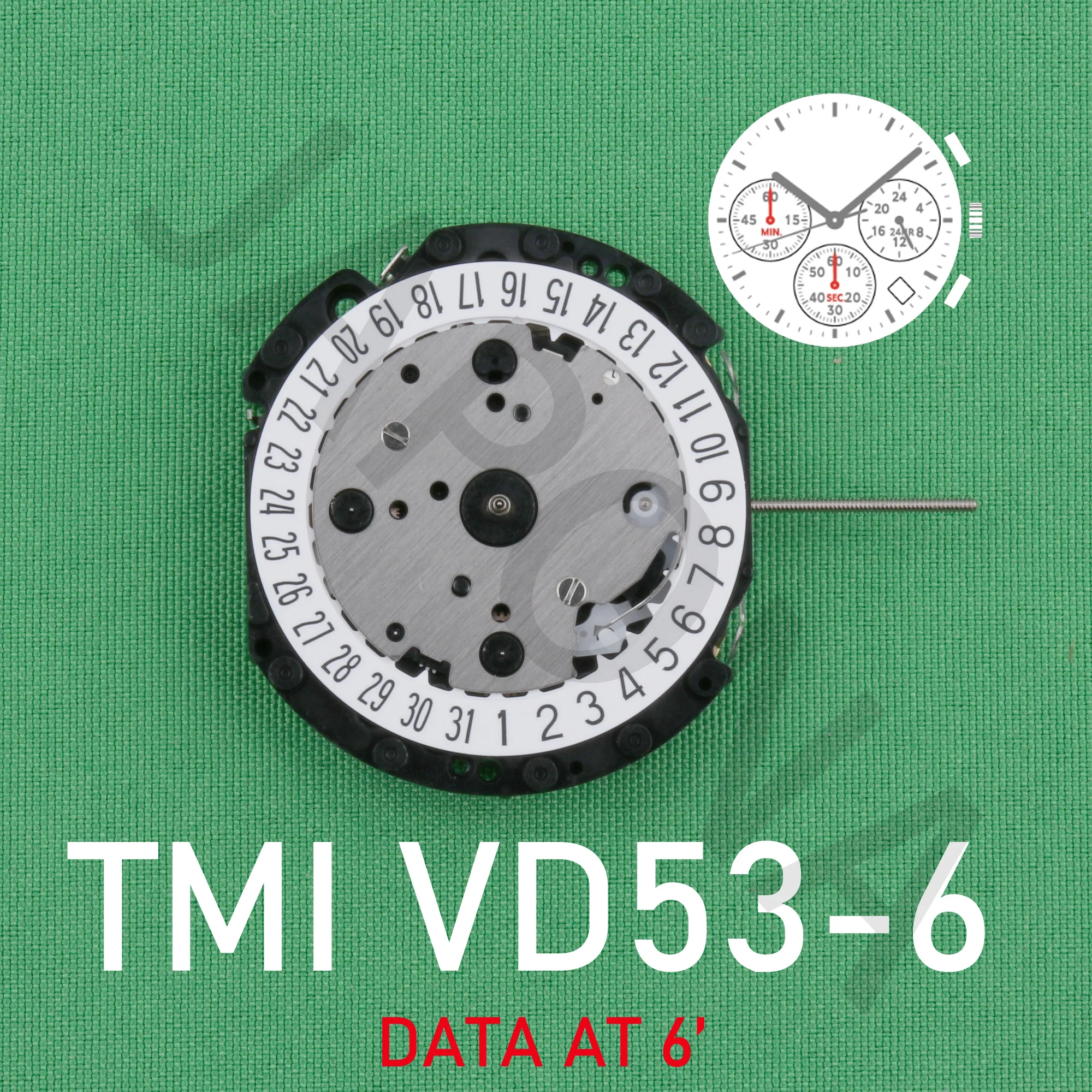 Enlarge TMI VD53C-6（3.6.9） japan quartz movement Single Calendar date at 6 six pins3/6/9 bit small second  vd53