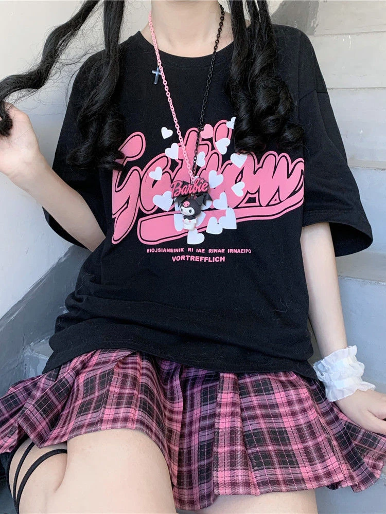 Deeptown Japanese Style Kawaii T-shirt Harajuku Graphic Tees Cute Girl Short Sleeve Women's Top Cartoon Letter Print Trend New