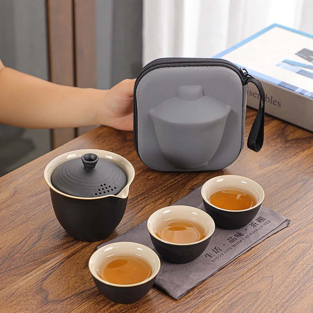 

Travel Tea Set Portable Outdoor Camping 1 Pot Fills 3 Cups Tea Making Tool Single Kung Fu Teaware Sets Tea Culture Lovers Gift