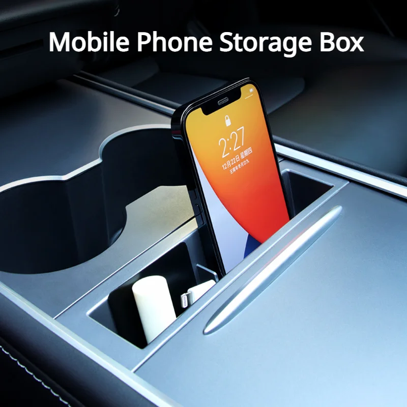 

Central Control Mobile Phone Storage Box for Tesla Model 3 Y Embedded Card Key Phone Charging Cable Organizer Case 2021-2023