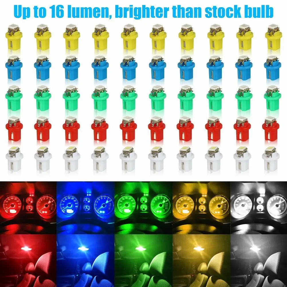

50pcs T5 5050 Led B8.5d Car Instrument Panel Cluster Gauge Dash Light Bulb Indicator-Light Dashboard Side Lamp Bulbs