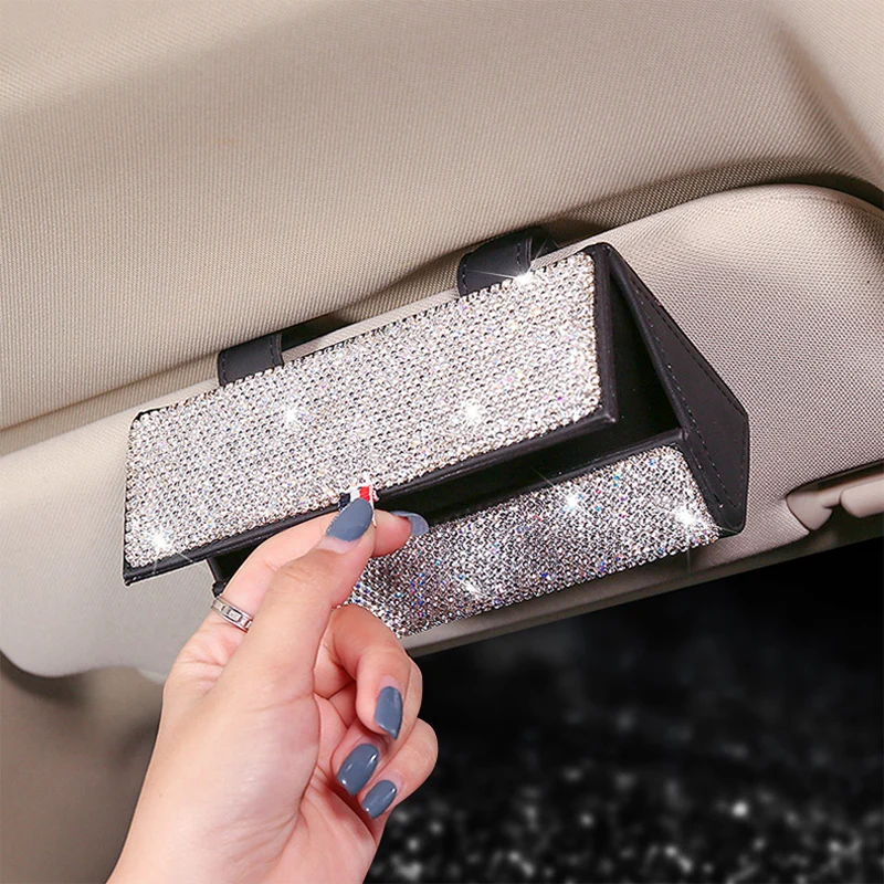 

Sunglasses Car Storage Holder Box Glitter Diamond Sun Visor Organizer Sunshade Auto Accessories Decoration
