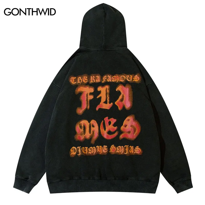 

Vintage Hoodie Men Sweatshirt Hip Hop Retro Letter Print Distressed Wash Punk Gothic Hooded 2022 Harajuku Oversized Streetwear