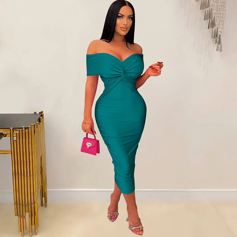 

Женское облегающее платье с открытыми плечами, Длинное Элегантное Драпированное Платье макси с вырезом лодочкой для вечеринки или ночного клуба, платье для выпускного вечера