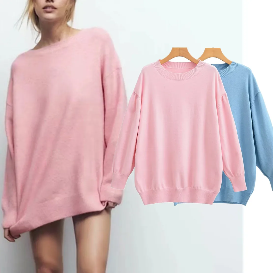 

Elmsk Ins Blogger Casual Knitwear Fashion Loose Long Sweaters Women