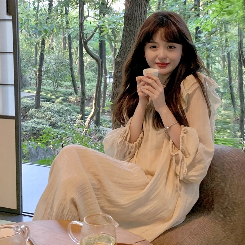 

Абрикосовое женское весенне-осеннее платье с длинными рукавами в новом французском ретро-стиле нежное дизайнерское свободное платье с ква...