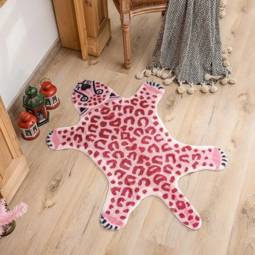 

Pink Imitation Leopard Pattern Rug Non-Slip Antiskid Mat Washable Animal Print Carpet for Living Room Bedroom