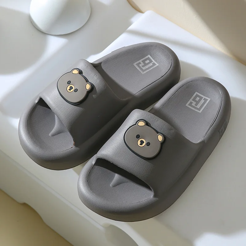Women Cartoon Slippers Thick Sole Bear Slides Anti-Slip Indoor Bathroom Flip Flops Men Outside Summer Beach Sandals Ladies Shoes